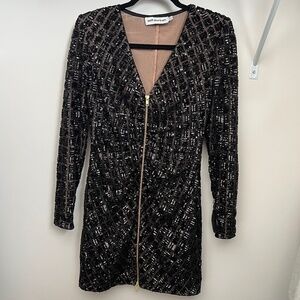 Self portrait black sequin zippered dress